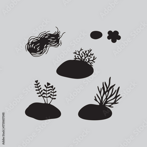Underwater Plants and Seaweed Silhouettes