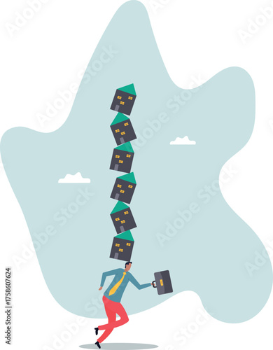 Housing investment risk, uncertainty of property mortgage loan and interest rate, real estate debt, buying too many houses .about a man and his life.