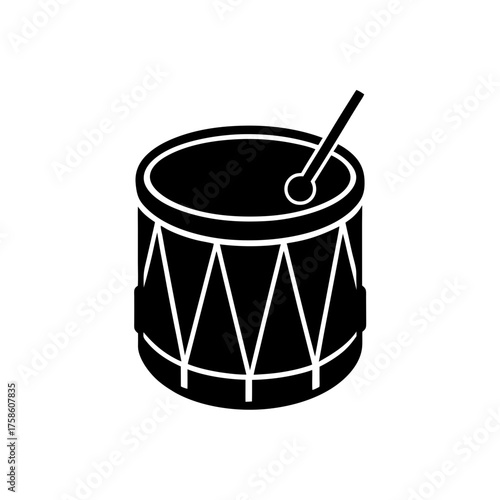 Illustration of a black drum set on transparent background silhouette