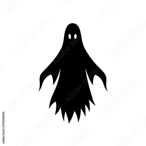 Simple black ghost on white background on transparent background silhouette