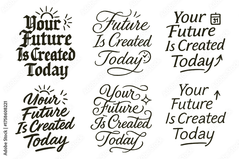 Fototapeta premium Creative Calligraphy Variations. Your Future Is Created Today. Create a calligraphy lettering illustration of