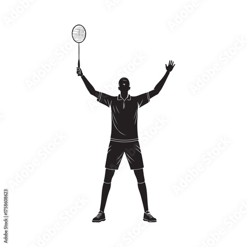 Badminton Player Silhouette ? Minimalist Black and White Athletic Sport Vector Illustration (1).eps