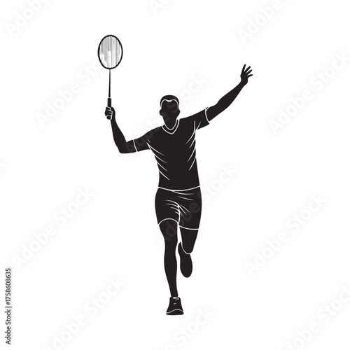 Badminton Player Silhouette ? Minimalist Black and White Athletic Sport Vector Illustration (3).eps