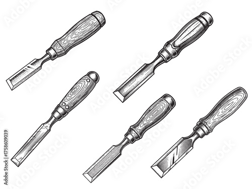 Chisel Vintage Engraved Tool Illustration Isolated Industrial Vector Artwork