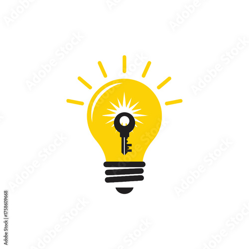 Illustration of a yellow lightbulb with a key inside, symbolizing ideas and solutions.