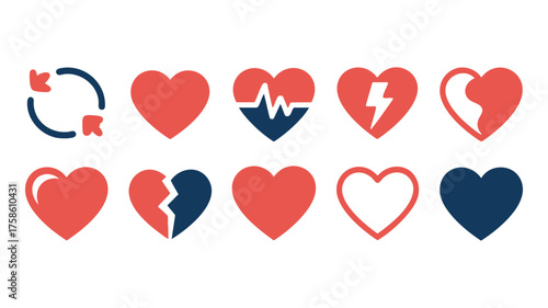 Diverse heart icons representing health love life support and heart conditions diverse heart symbols