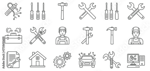 Hand drawn repair and maintenance icons
