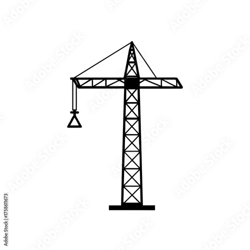Silhouette of a construction crane on transparent background