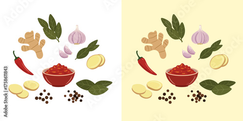 Flat Design African Spices and Harissa