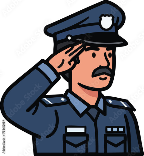 Police Officer Saluting Uniformed Man with Mustache.
