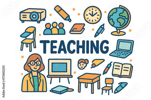 Teaching Doodle Illustration. Teaching. Hand-drawn doodle illustration of Teaching. teacher, projector,