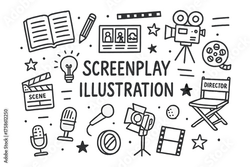 Screenplay Elements Doodle. Screenplay illustration. Hand-drawn doodle illustration of Screenplay illustration