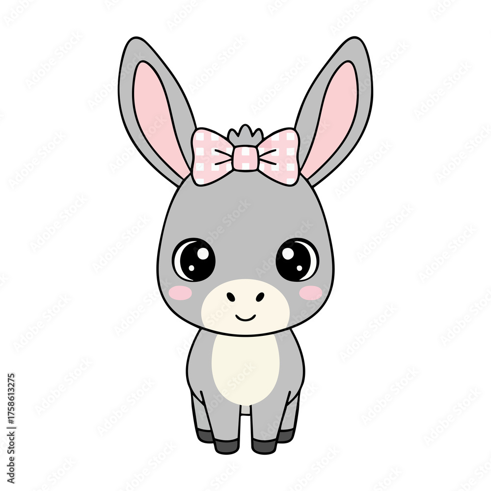 Obraz premium Cute Baby Donkey with Pink Gingham Bow Clipart