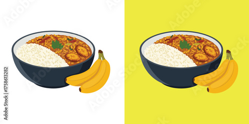 Jollof Rice and Plantains Flat Design Illustration