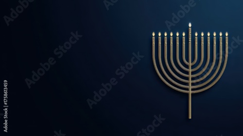 Elegant Menorah with Nine Branches Illuminated on Dark Background