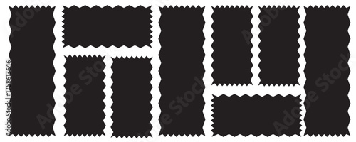Black zigzag edge border vector background. modern geometric jagged frame. Abstract square and rectangular shape. Zigzag Borders, Wavy Lines, Black Edge Frames and Curved Zigzag Patterns.