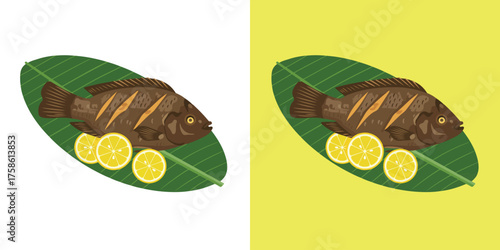 Stylized Roasted Tilapia Flat Design Illustration