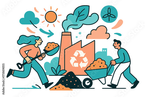 Sustainable Energy Transformation. Eco-friendly energy. A glowing recycling plant turning mining waste into