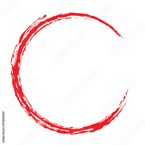 Red brush circle outline vector design, handmade grunge round stroke, zen ensō inspired minimal art, Japanese ink ring illustration, modern logo element and clean abstract Red Grunge Circle border 