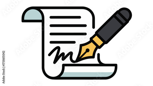 Fountain pen signing document with handwritten signature and lines vector