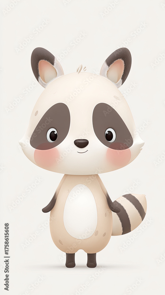 Fototapeta premium Cute cartoon raccoon with big eyes and blushing cheeks
