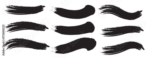 Black paint brush stroke vector collection, hand drawn ink textures, grunge abstract strokes for logo, poster, Vector Brush Paint Strokes Collection and decorative banner, isolated on white background