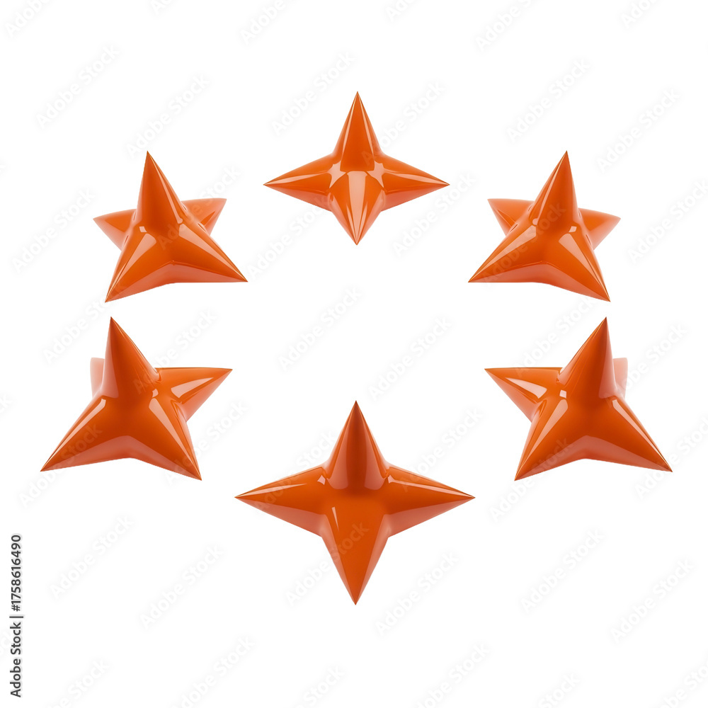 Obraz premium Six vibrant orange star-shaped objects arranged in a circular pattern.