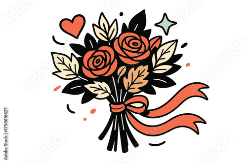 Autumnal Wedding Bouquet. Wedding bouquet. A glowing autumnal arrangement with roses, dried leaves, and ribbon