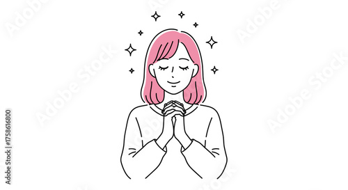 Dreamy woman with pink hair finds inner peace and manifestation, radiating positive energy and spiritual well-being in a mindful moment of reflection