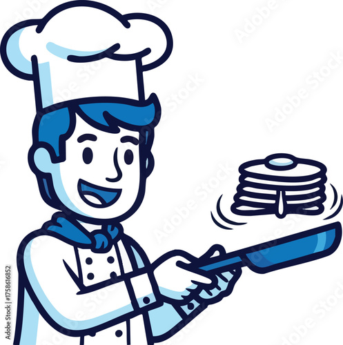 Chef Flipping Pancakes with Skill and a Smile.