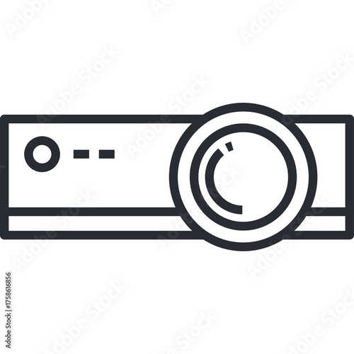 Simple Line Art Icon of a Modern Projector Machine Facing Left Showing Lens and Indicator Lights On Transparent Background Technology Concept