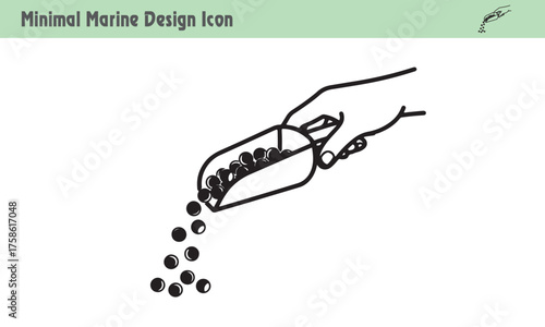 Fish Feed Scoop Monochrome Icon – Aquaculture and Feeding Vector Art