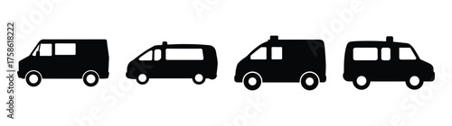 Collectionofsilhouettedambulancesdisplayingvariousmodelsandemergencyvehicledesigns