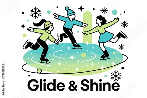 Snowy Skating Wonderland. Snowy landscapes and festive settings. Abstract glowing ice skating rink with