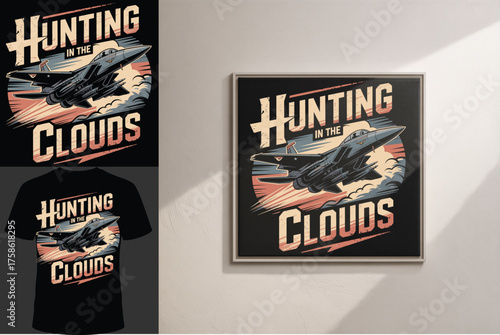 Vector art: Powerful fighter jet soaring, text "Breaking Sound, Making History," symbolizing speed and achievement, perfect for t-shirt designs.