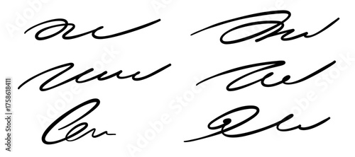Vector collection of hand-drawn scribble signatures. Ink pen doodles and marker lines in minimal black style. Editable thin strokes, perfect for documents, design elements, or background decoration.