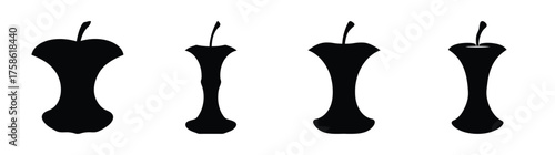 Fourblackapplecoresilhouettesshowingdifferentstagesofconsumptionforgraphicdesignelements