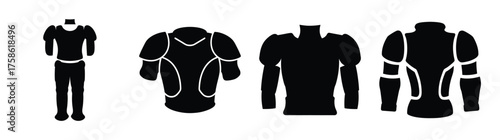 Collectionoffourblacksilhouettestylefootballshoulderpadandintegratedarmorsuitdesignssidebyside