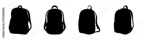 Fourdarkbackpackswithzippersdisplayedindividuallyforfashionandtraveldesignconcepts