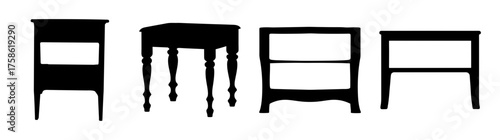 Collectionoffourdistinctbedsidetablesfurnituredesignsinsilhouettestyle