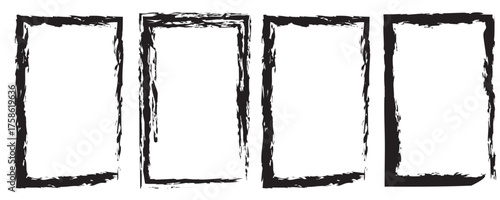 Grunge Frame Border Vector Set. Rough Hand Drawn Rectangle Shape Collection, Vintage Photo Frame, Artistic Texture Edge Banner, and Abstract Retro Border Design Template