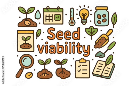 Seed Viability Art. Seed viability. Hand-drawn doodle illustration of Seed viability. Germinating seed, sprout