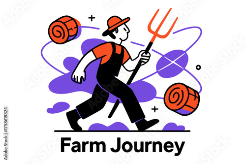 Glowing Pitchfork Journey. Pitchfork handle. Character carrying glowing pitchfork through abstract field,