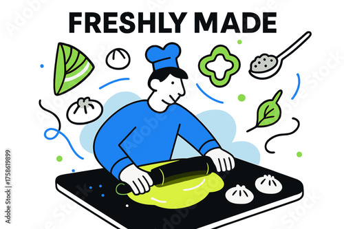 Glowing Dumpling Creation. Making homemade dumplings from scratch with meat or vegetables. Character rolling