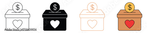 Donate box icon set, vector illustration .