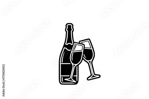 Champagne Bottle & Toasting Flutes Neon Effect Silhouette Vector: Celebration Graphic for Animated NYE Party and Boxing Day Cross-Promotion.