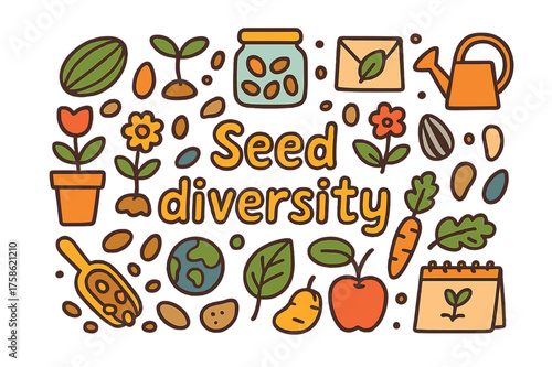 Seed Diversity Illustration. Seed diversity. Hand-drawn doodle illustration of Seed diversity. Various seeds,
