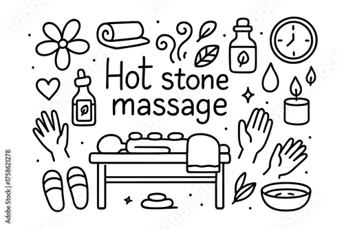 Hot Stone Massage Doodle. Hot stone massage. Hand-drawn doodle illustration of Hot stone massage. Massage