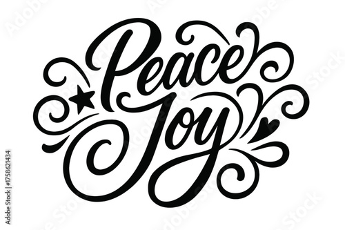 Peace Joy Calligraphy. ?Peace Joy?. Elegant modern calligraphy lettering with bold and saturated thick strokes