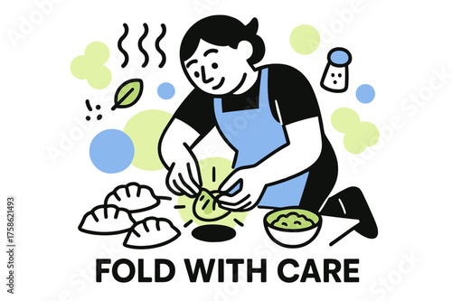 Glowing Dumpling Creation. Making homemade dumplings from scratch with meat or vegetables. Character folding
